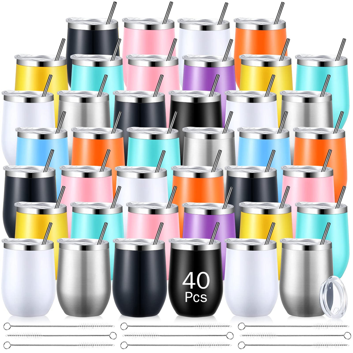 40 Pack Insulated Wine Tumblers Bulk 12oz