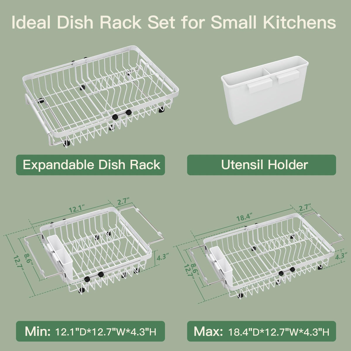 White Dish Drying Rack Over The Sink with Utensil Holder