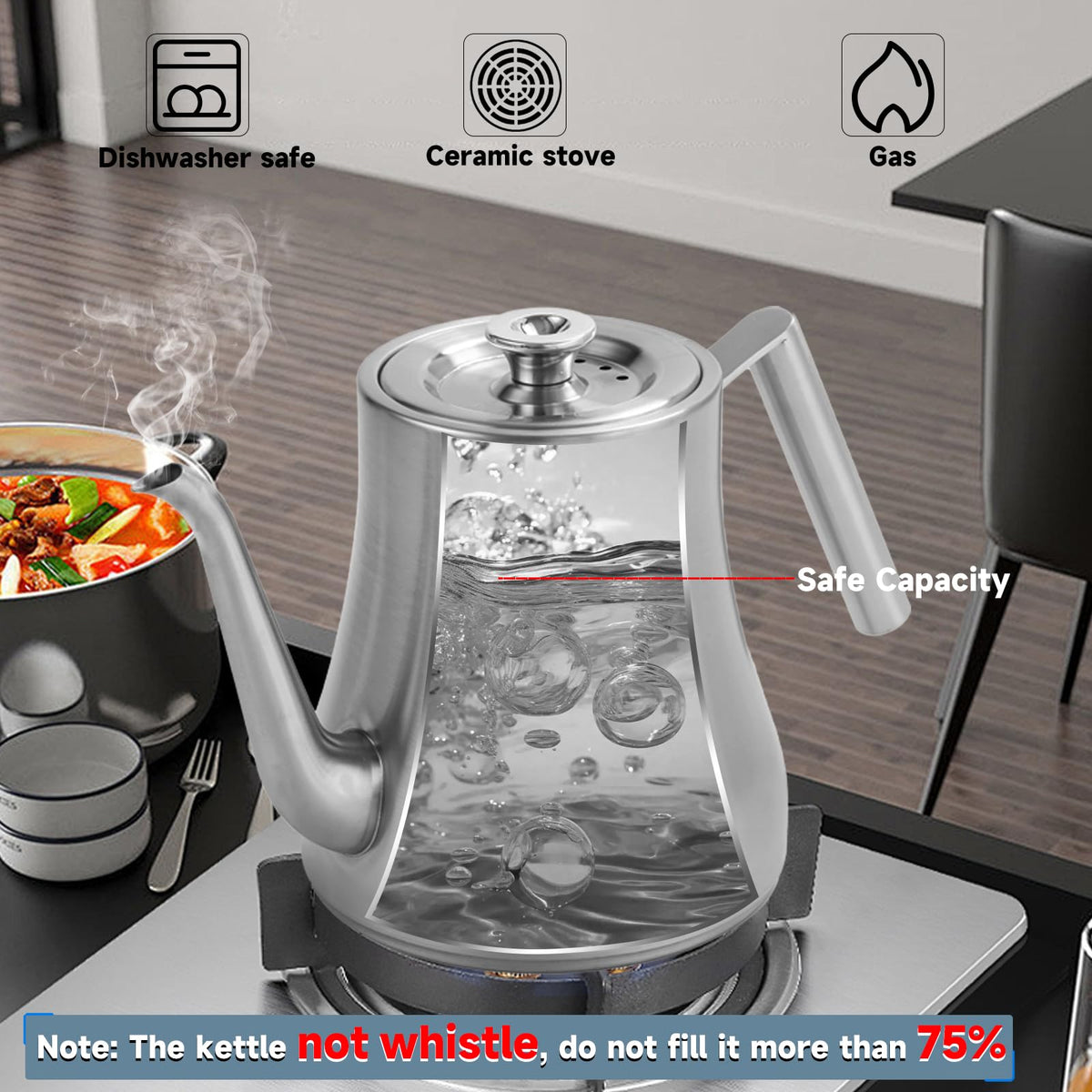 68OZ 2000ML Stainless Steel Teapot with Removable Infuser
