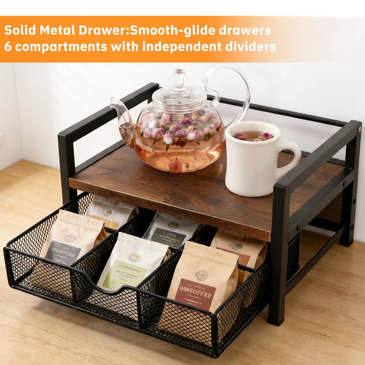 Tea Bag Organizer with 6 Compartments