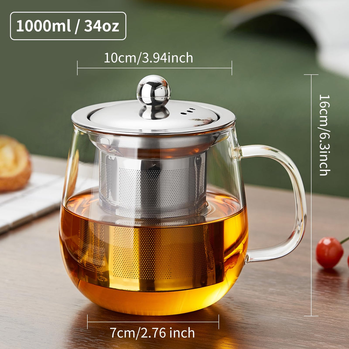 Glass Tea Cup with Infuser and Lid