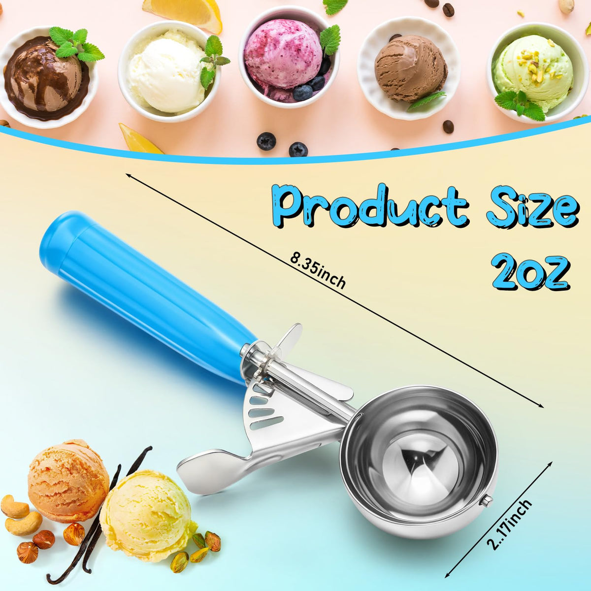 8 Pcs Release Cookie Scoops Ice Cream Scooper with Trigger Release Portion Scoop Stainless Steel for Portion Control (8 Count)