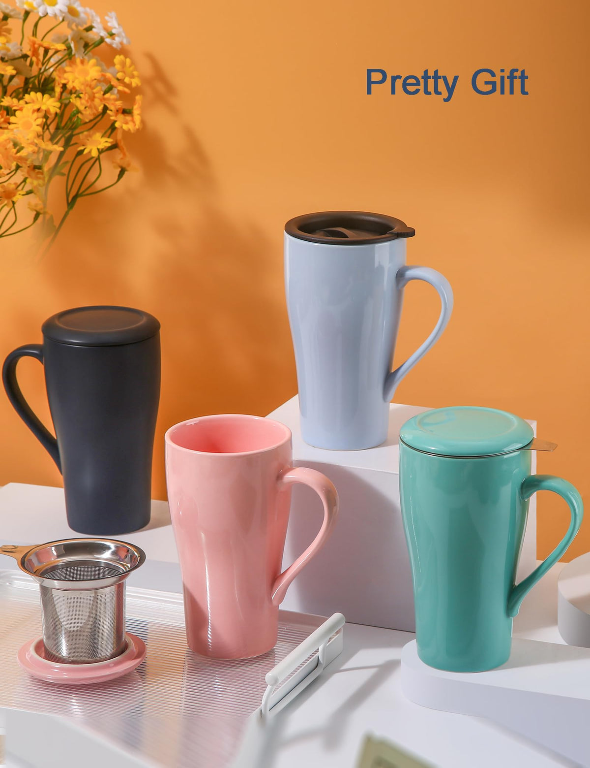 Tea Cup with Infuser and 2 Lids
