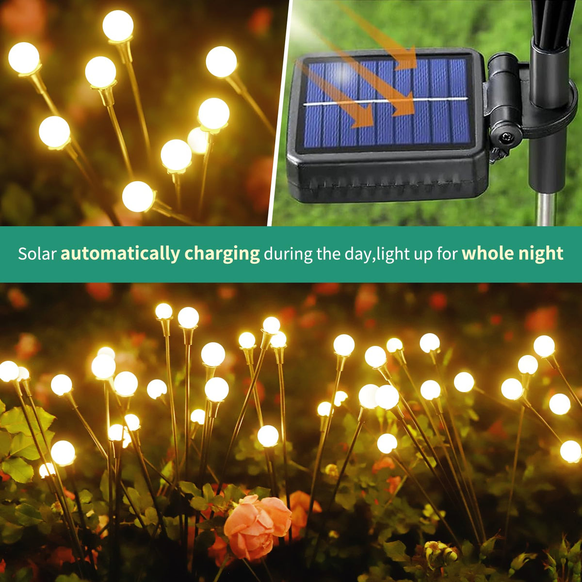 Solar Lights Outdoor Waterproof 4 Pack of 32 LEDs Garden Patio Firefly Decoration Unique Gifts Women Grandparents (4 Count)