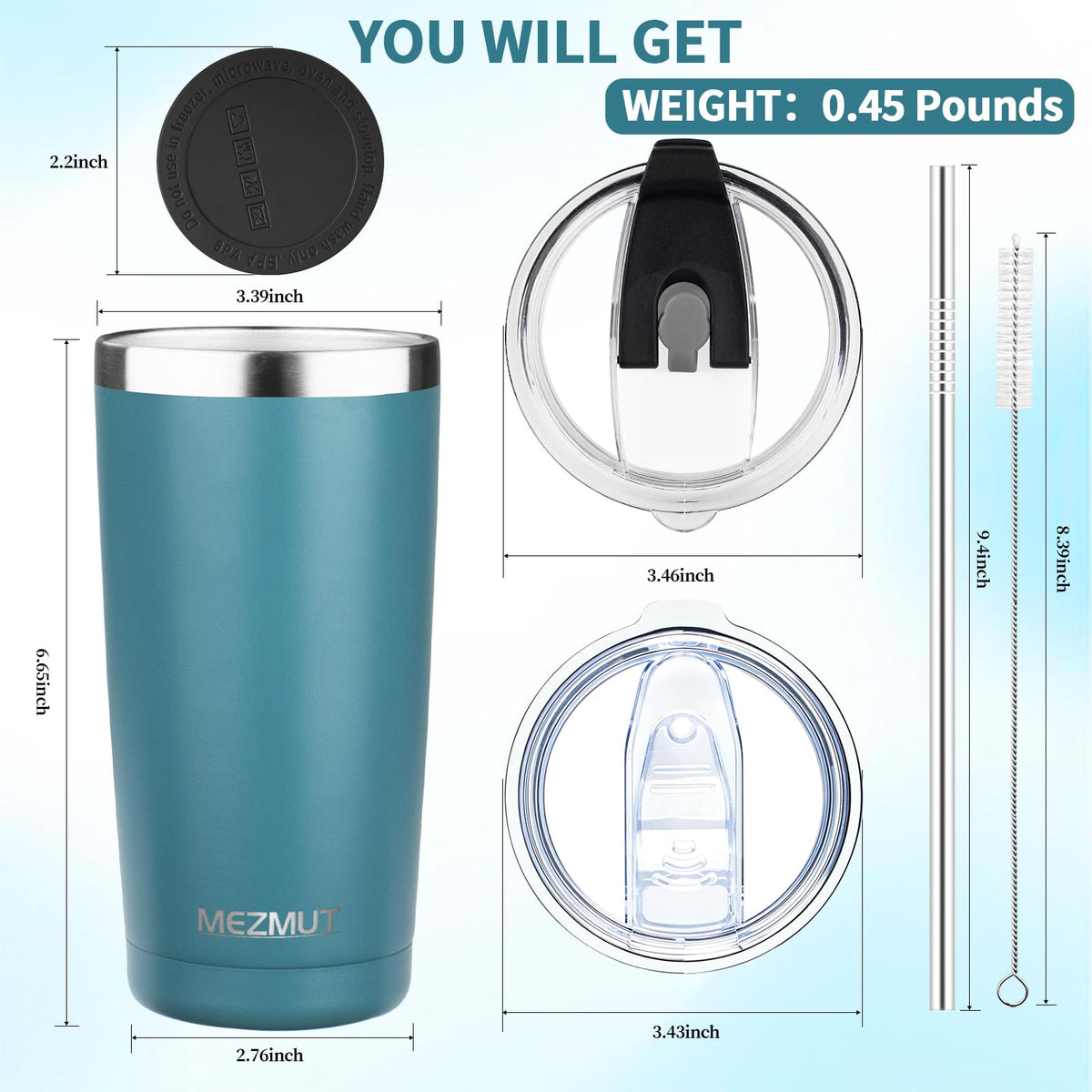 20oz Insulated Tumbler Travel Coffee Mug with Lid Straw