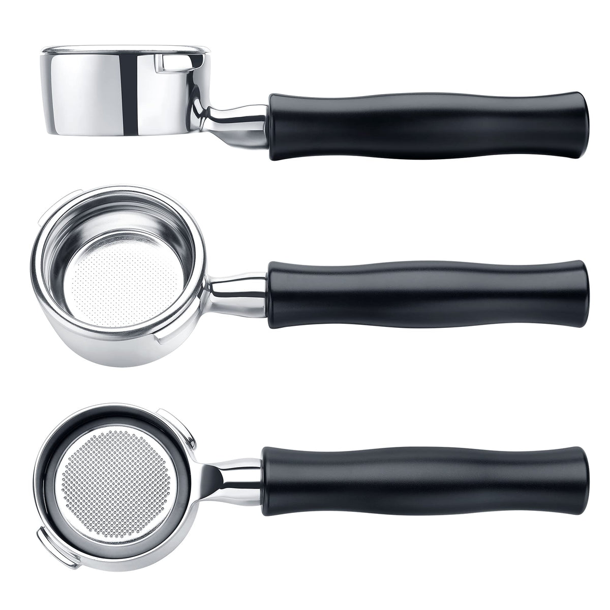 Bottomless Portafilter for Gaggia 58mm with Stainless Steel Head and Filter Basket and Ergonomically Designed Anodized Aluminum Handle