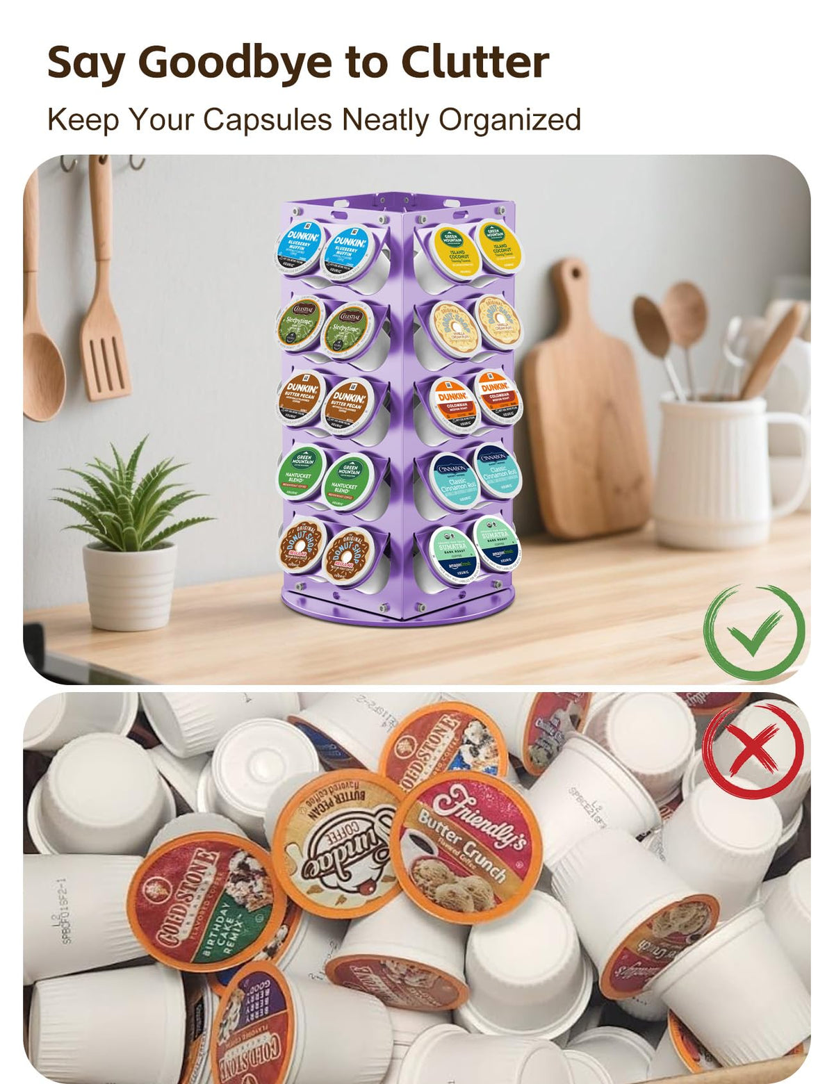 K Cup Holder 360° Rotating Aluminum 40 Pods