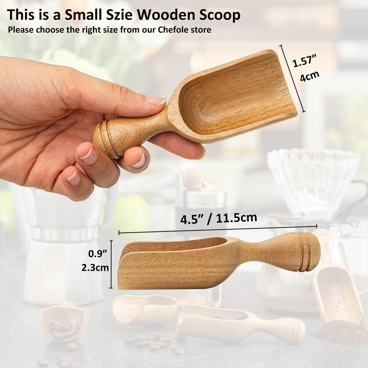 Wooden Scoops for Canisters 3PCS Wooden Scoop for Jars Acacia 4.5″ Mini Scoop for Ground Coffee bath Scooper salt Laundry Scoop Measuring Spoon Shovel (3 Count)