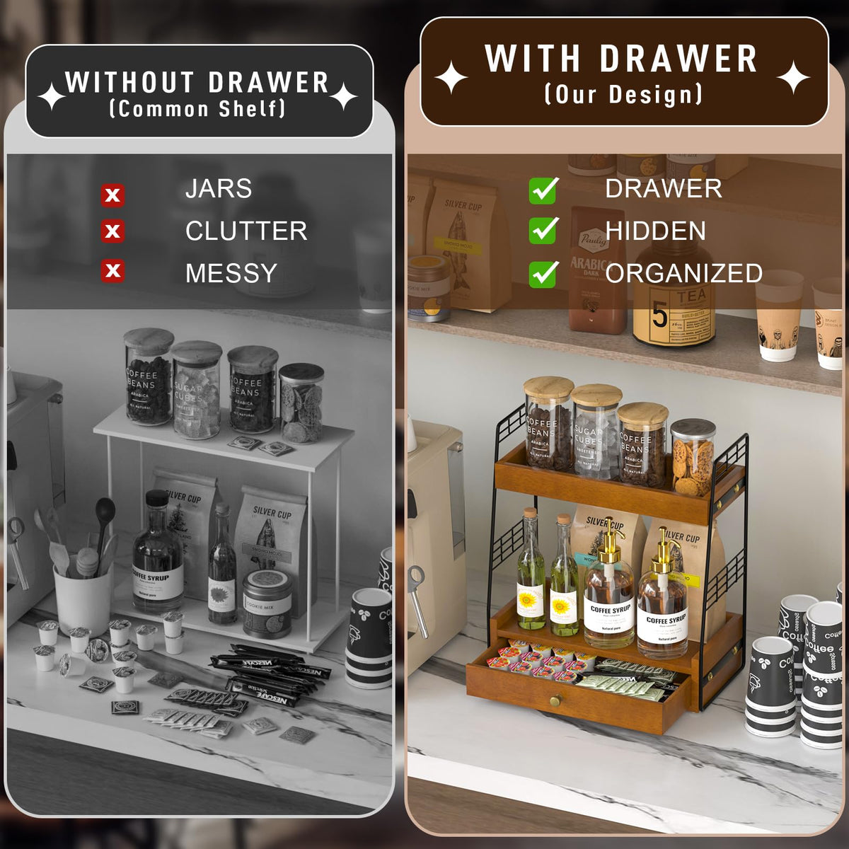Coffee Bar Station Organizer with Drawer