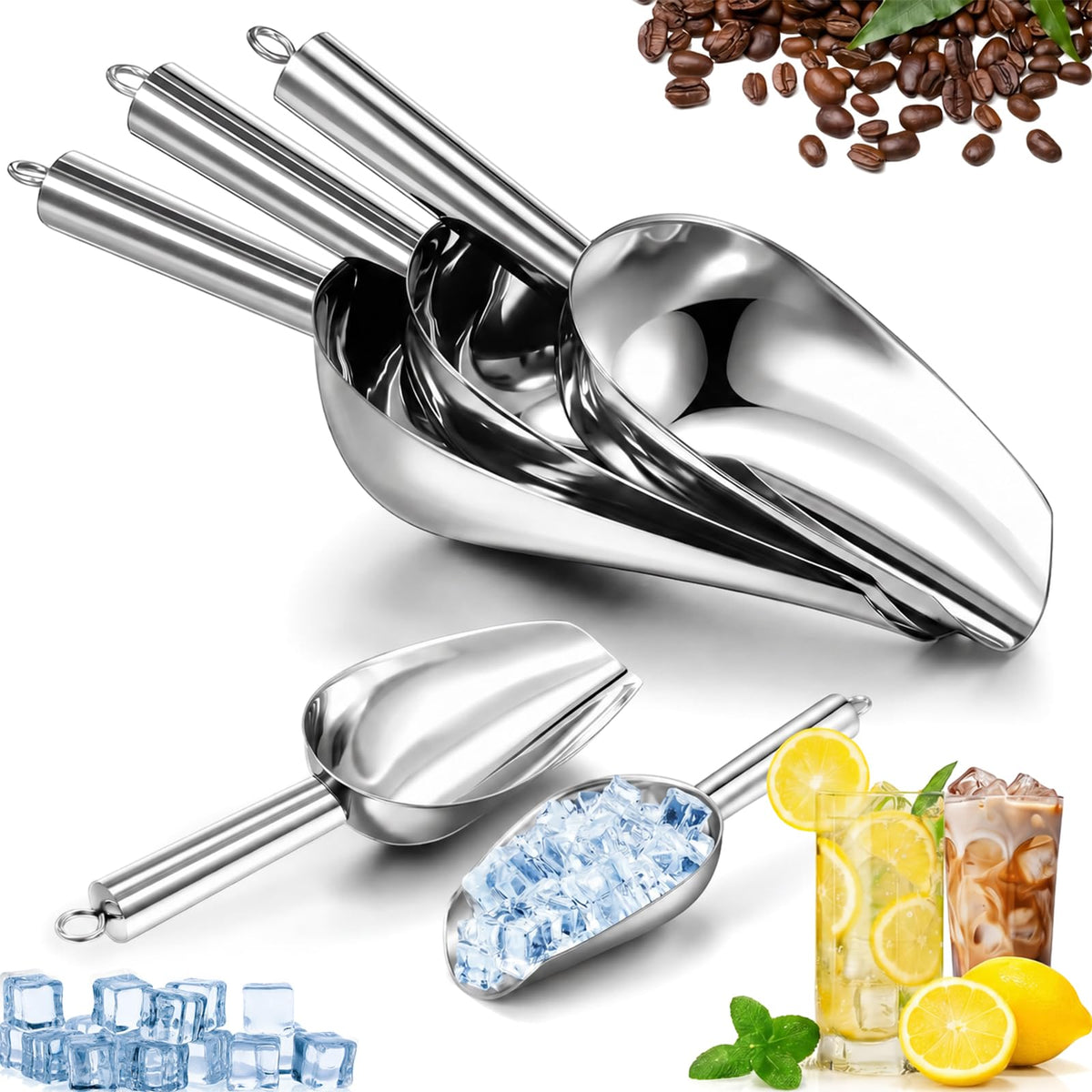 Stainless Steel Ice Scoop Set of 5 (5 Count)