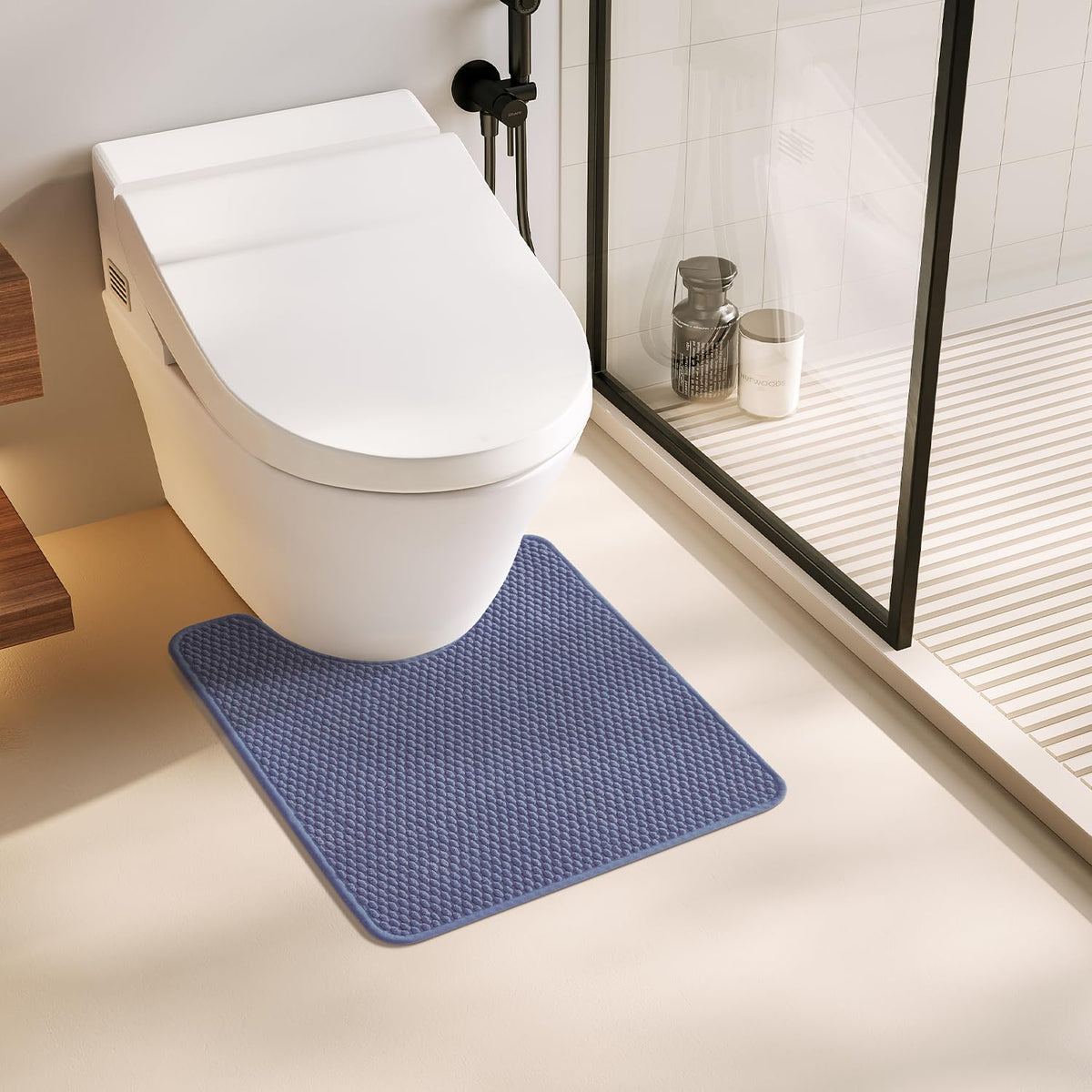 Toilet Rug Thin Toilet Rugs U Shaped Washable Non Slip Absorbent Quick Dry Low Pile Toilet Mat (3 Sq Ft)