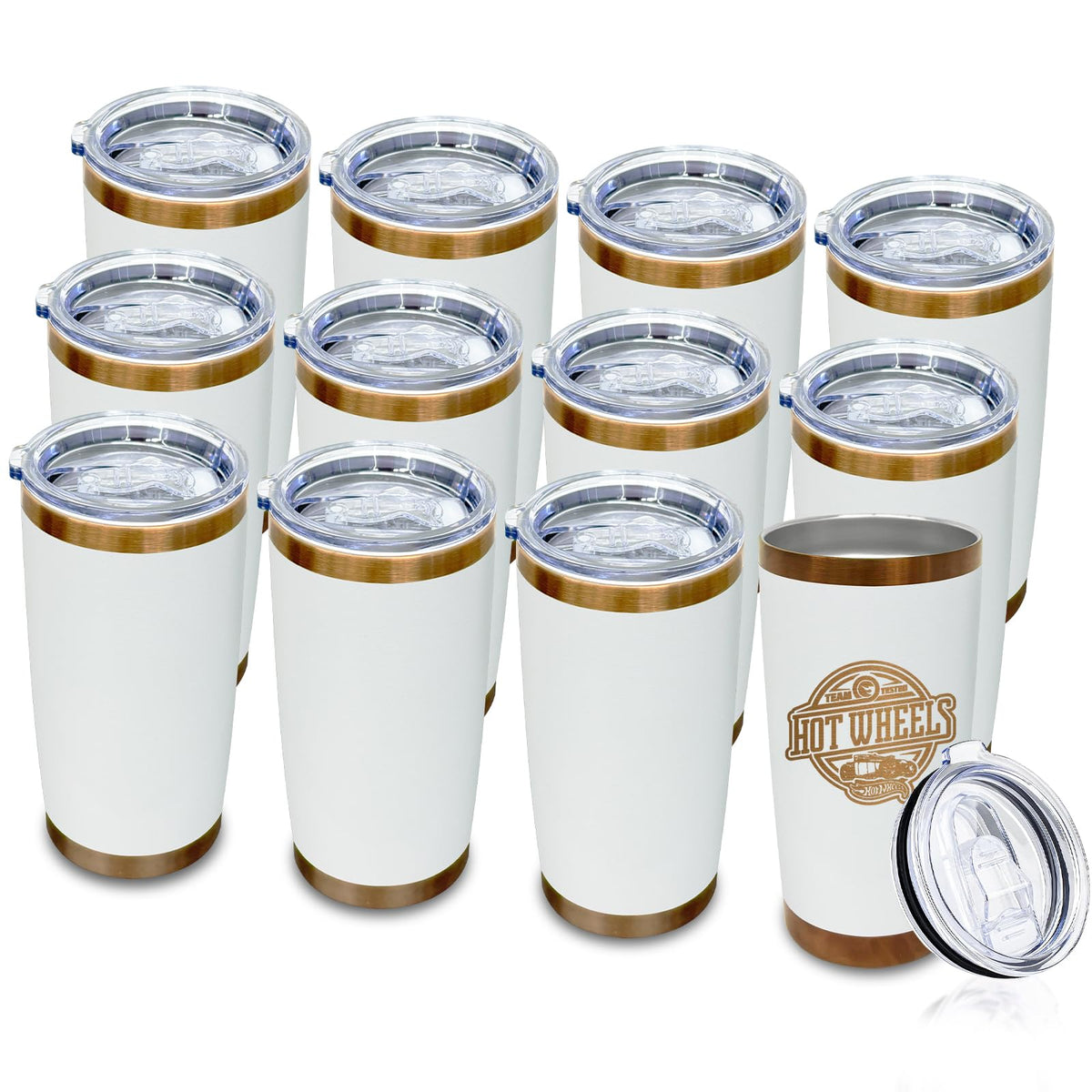 20 oz Insulated Tumblers Bulk With Lid and Straw White (12 Count)