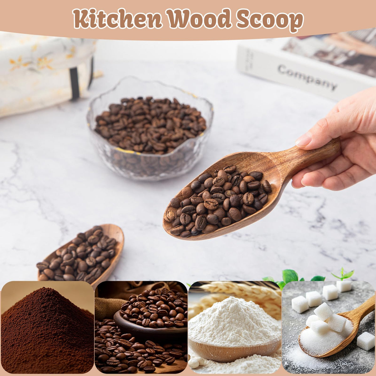 Wooden Coffee Scoop for Jars Canisters (4 Count)