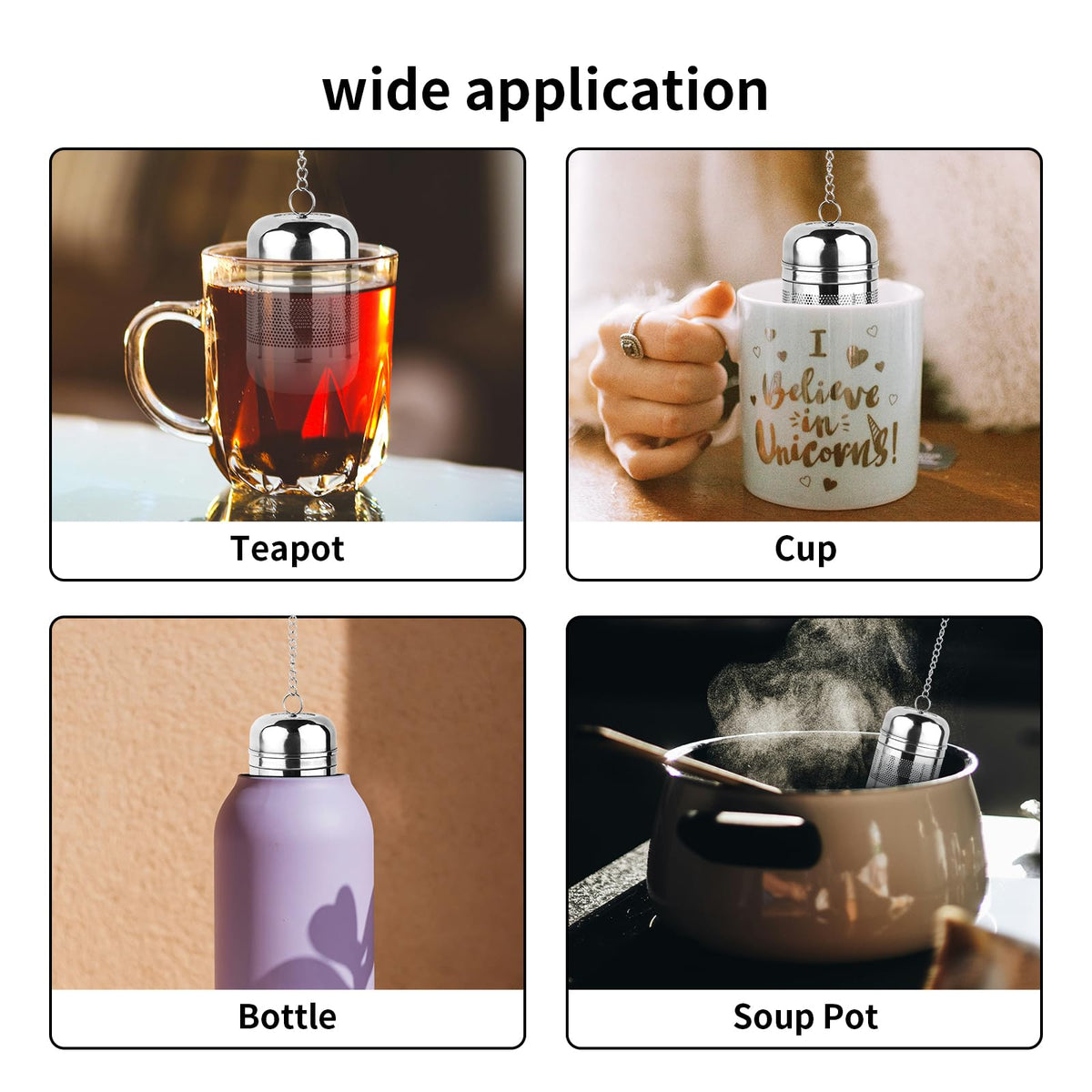 2PCS Fine Mesh Stainless Steel Tea Infusers with Chain Hook & Lid (2 Count)