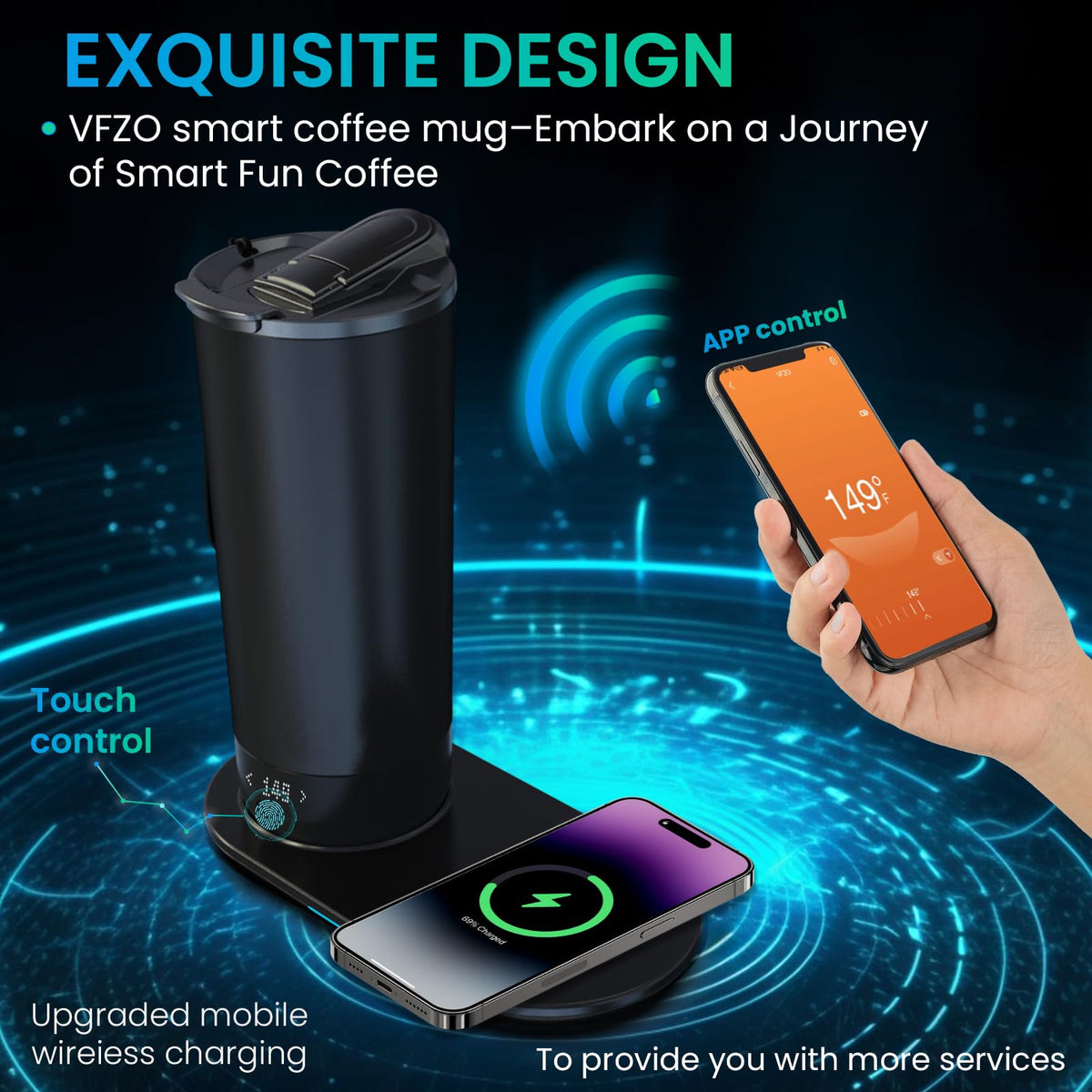 Temperature Control Heated Travel Mug Smart Self Heating Coffee Mug 20 Oz App Controlled LED Display coffee serving sets mug kept at a constant temperature for 4