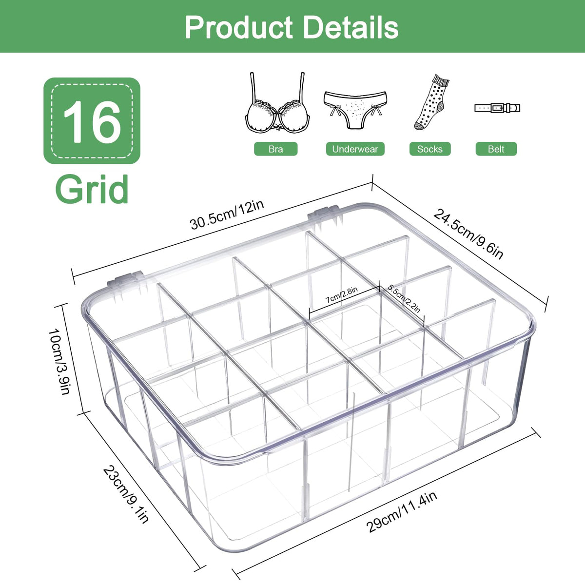 2 Pack Acrylic Sock and Underwear Organizer with Blank Label (2 Count)