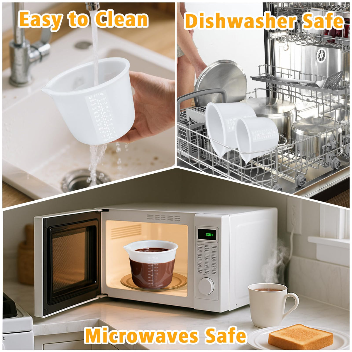 Silicone Chocolate Melting Cup Set with 6 Silicone Measuring Cups (10 Count)