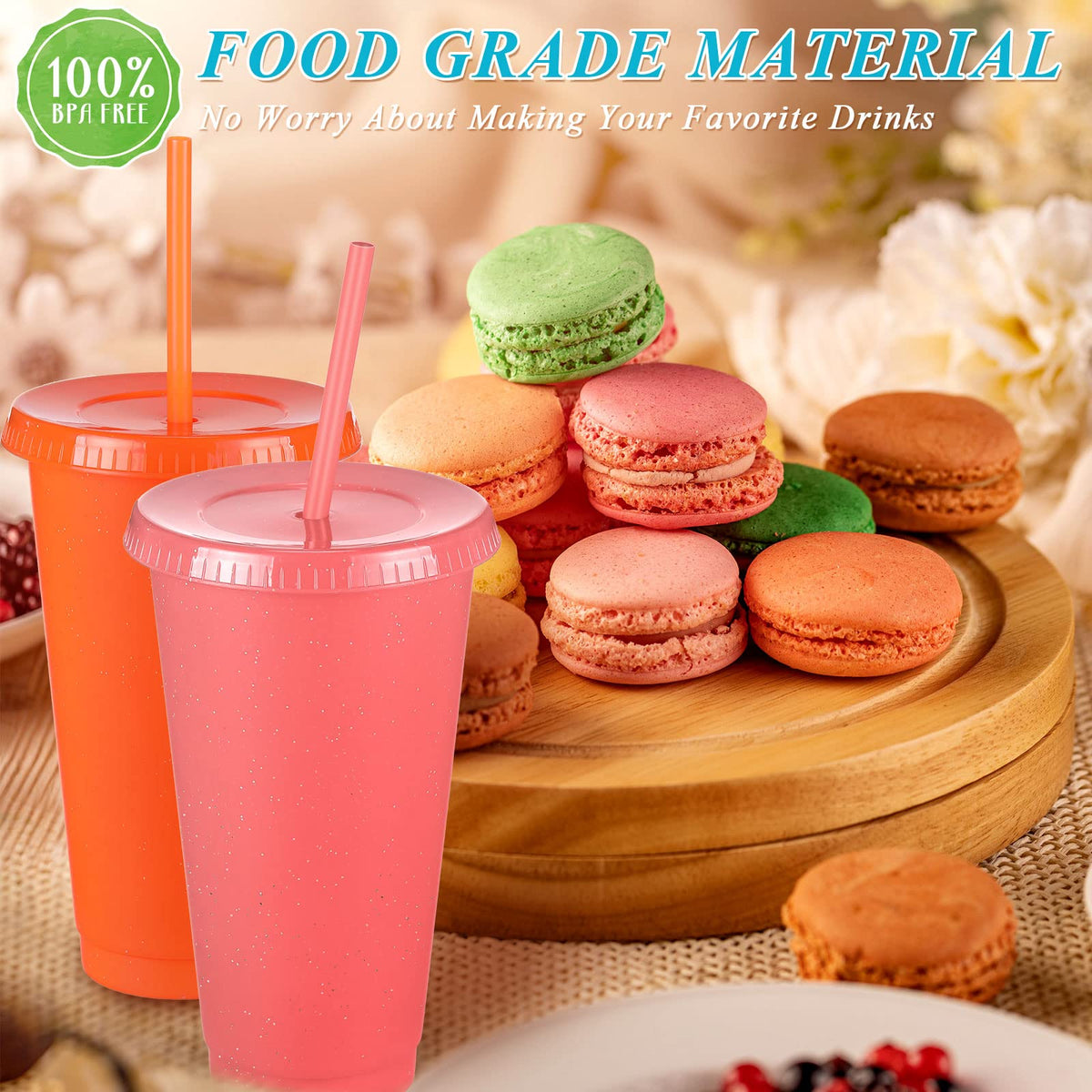 15 Pack Tumbler with Straw and Lid Bulk Cups for Gifts Glitter Plastic Coffee Cups 24