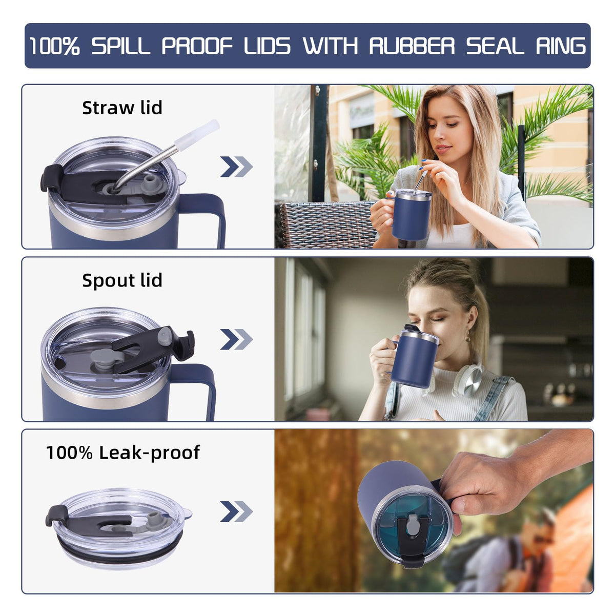 12oz Insulated Leakproof Coffee Mug with Flip & Straw Lid