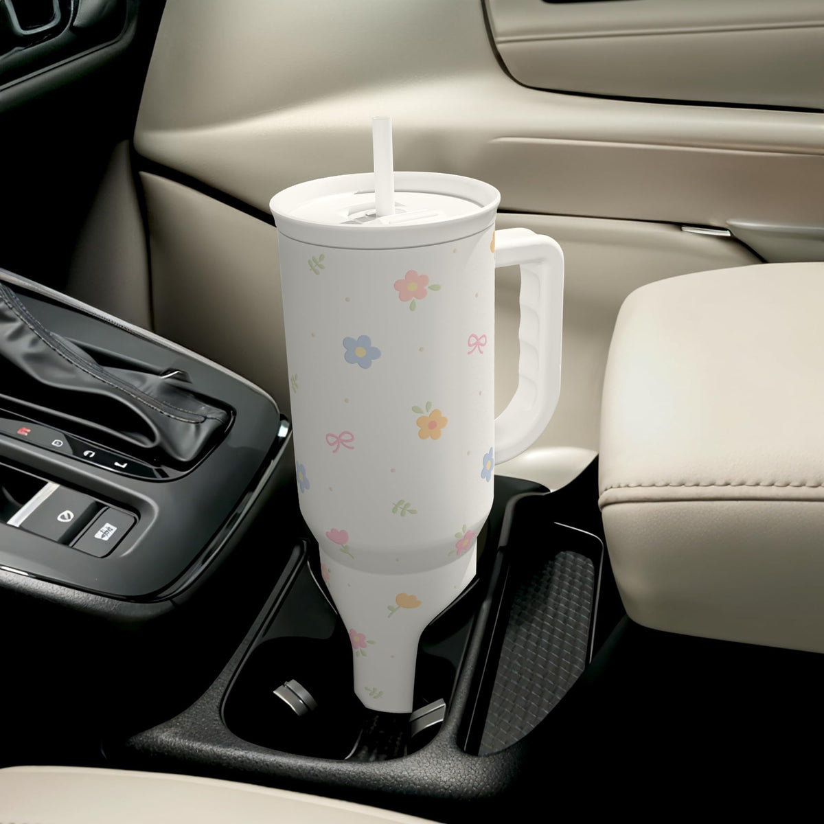 Floral 40oz Slider Tumbler with Handle and Straw