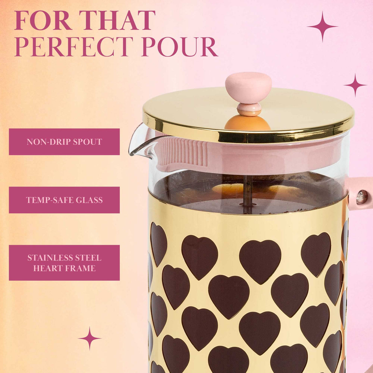 French Press Coffee Maker With Heart Shaped Measuring Scoop