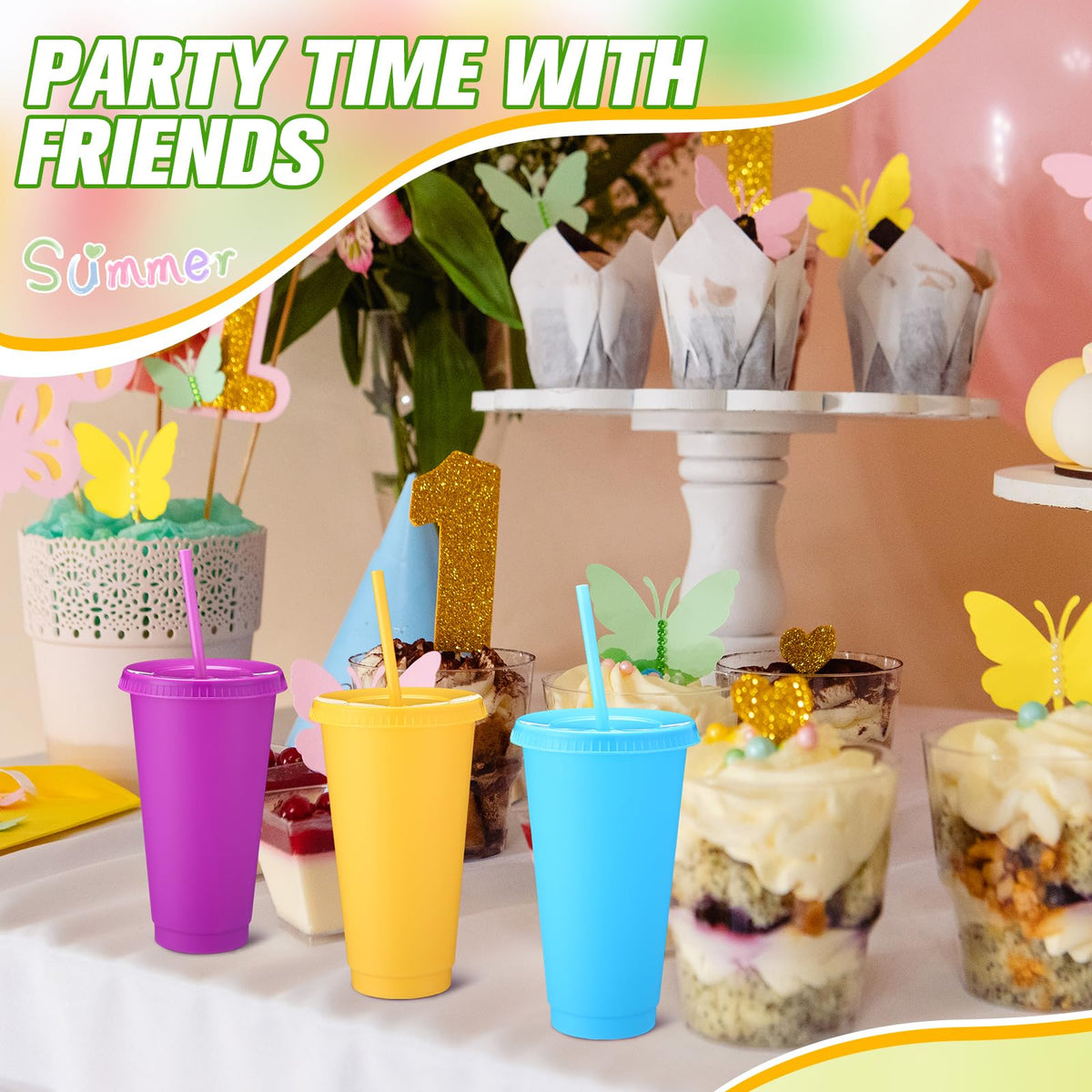 30 Pack Plastic Cups with Lids Straws (30 Count)