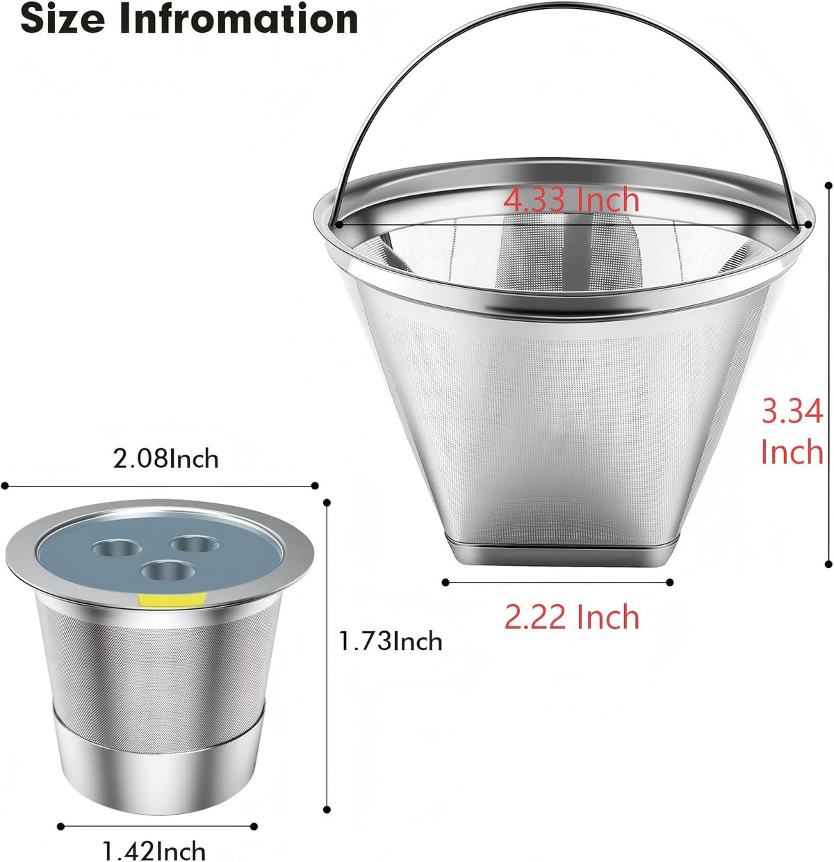 Stainless Steel Reusable Coffee Filter Compatible with Coffee Maker (3 Count)