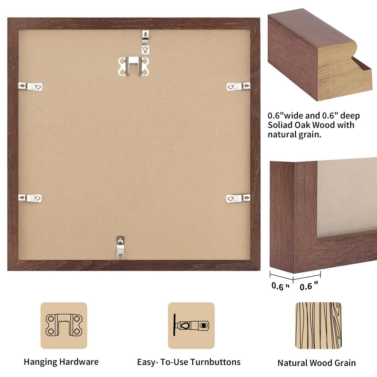 16x16 Solid Oak Wood Picture Frame