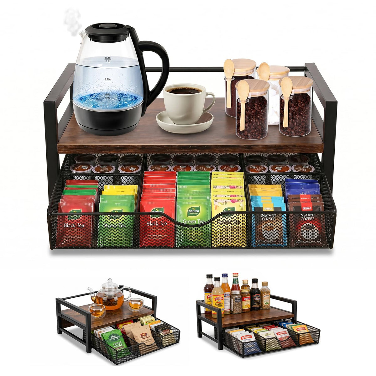 Tea Bag Organizer with 6 Compartments
