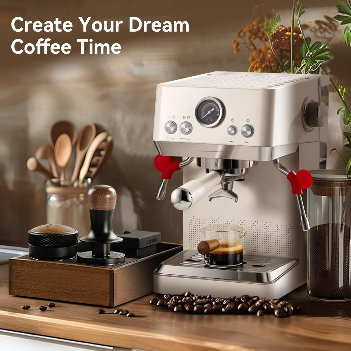 53.35mm Espresso Coffee Tamper with Three Spring Loaded Calibrated Espresso Tamper 30lbs 54mm Espresso Hand Tamper with Sound Feedback Titanium Coating Black T6177T