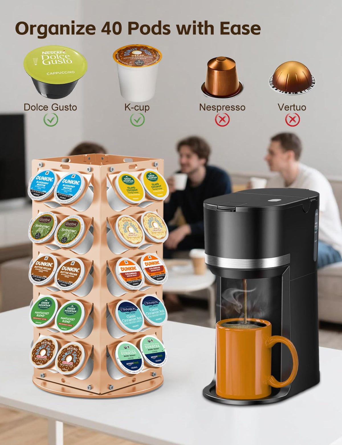 K Cup Holder 360° Rotating Aluminum 40 Pods
