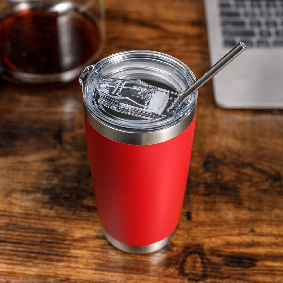 20oz Tumbler with Straw Stainless Steel Insulated Coffee Tumbler Cups Double Wall Vacuum Travel Coffee Mug with Splash Proof Sliding Lid for Hot Cold Drinks (8 Count)