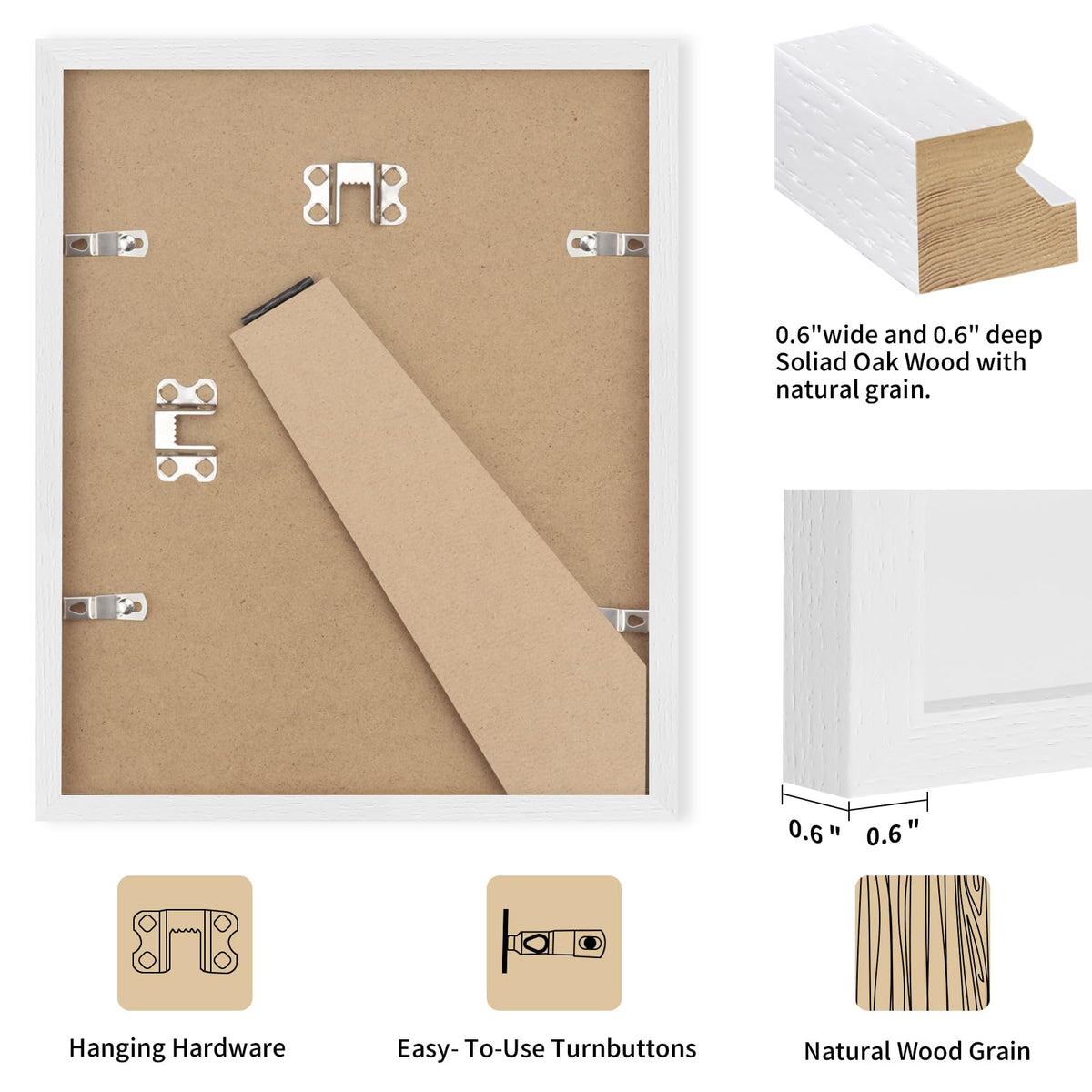 8x10 Solid Oak Wood Picture Frames (3 Count)