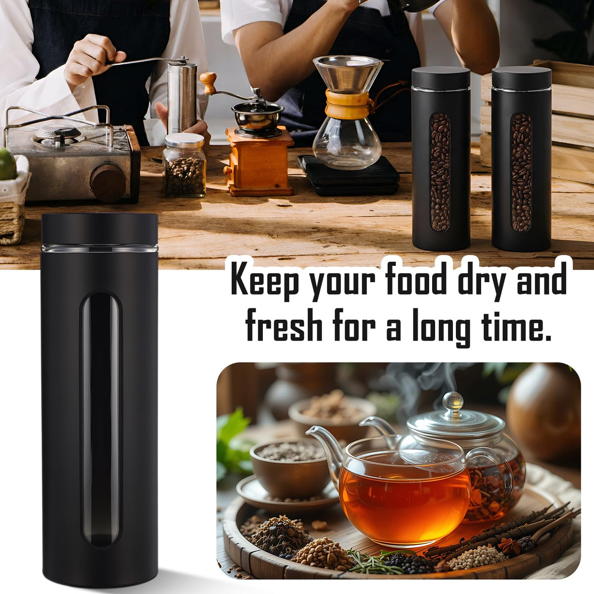 6 Pack Kitchen Canisters Set Airtight Stainless Steel Canister Food Storage Container with Window Glass (6 Count)