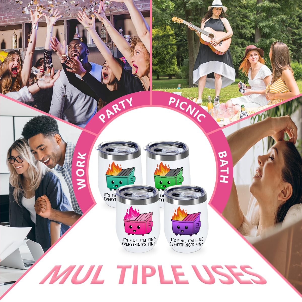 4 Pcs Funny Everything Is Fine Tumbler Cup