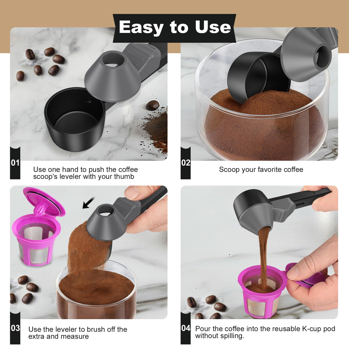 Coffee Scoop & Funnel for Reusable K Cup Refillable Coffee Pods (2 Count)