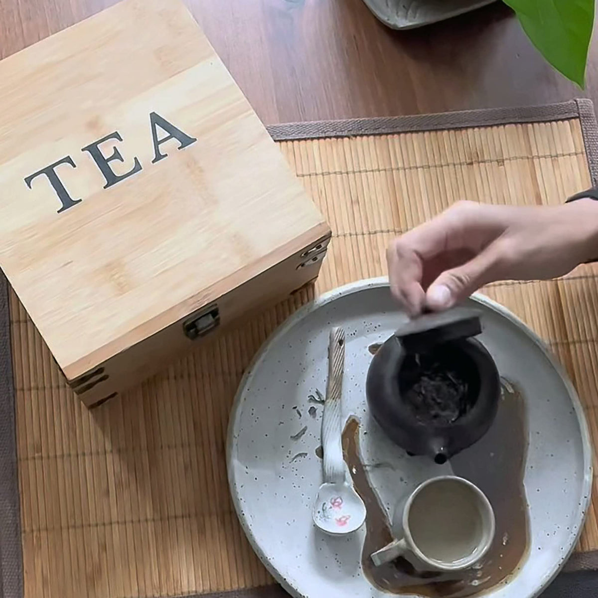 Tea Organizer Box 7.4" x 8.1" x 4.2" Bamboo Wood Organizer Storage Chest 4 Tall Adjustable Slots 100% Handmade Eco