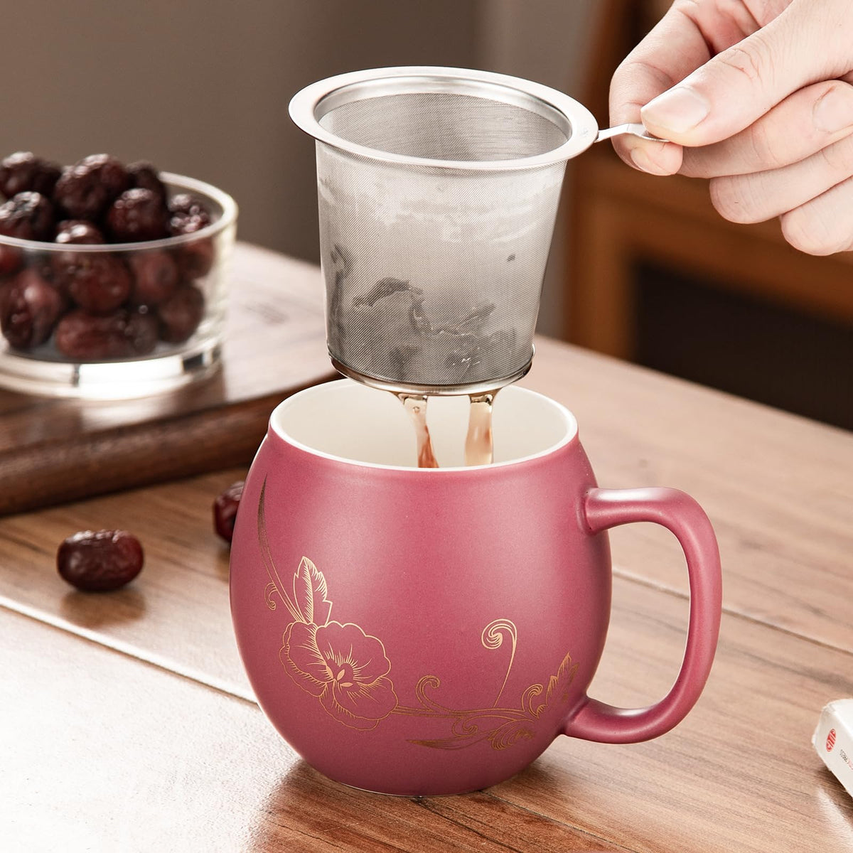 12 OZ Ceramic Mug with Lid & Tea Strainer