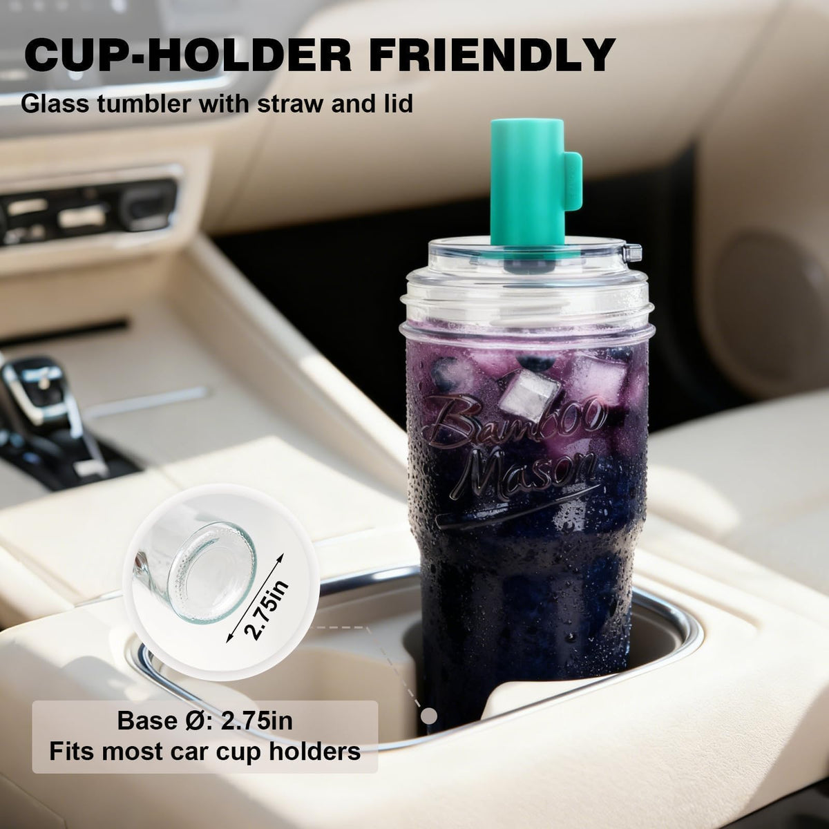 Glass Cups With Lids And Straws (2 Count)