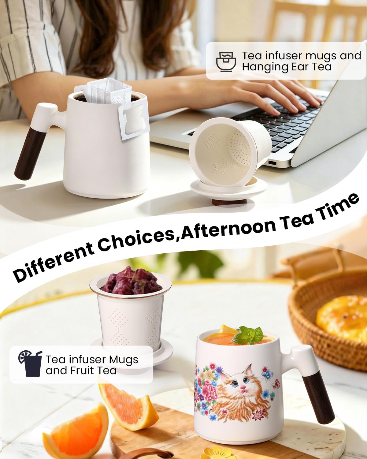 Ceramic Tea Infuser Cup with Lid