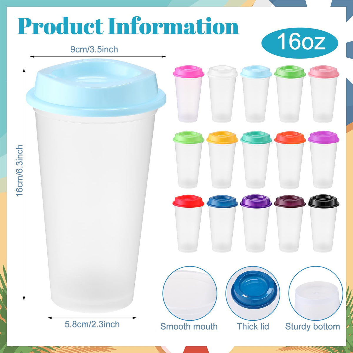 45 Pack 16 oz Reusable Coffee Cups with Lids Water Bottle Iced Coffee Travel Mug Portable Plastic Tea Tumblers Bulk for Hot and Cold Drinks Birthdays Party (45 Count)