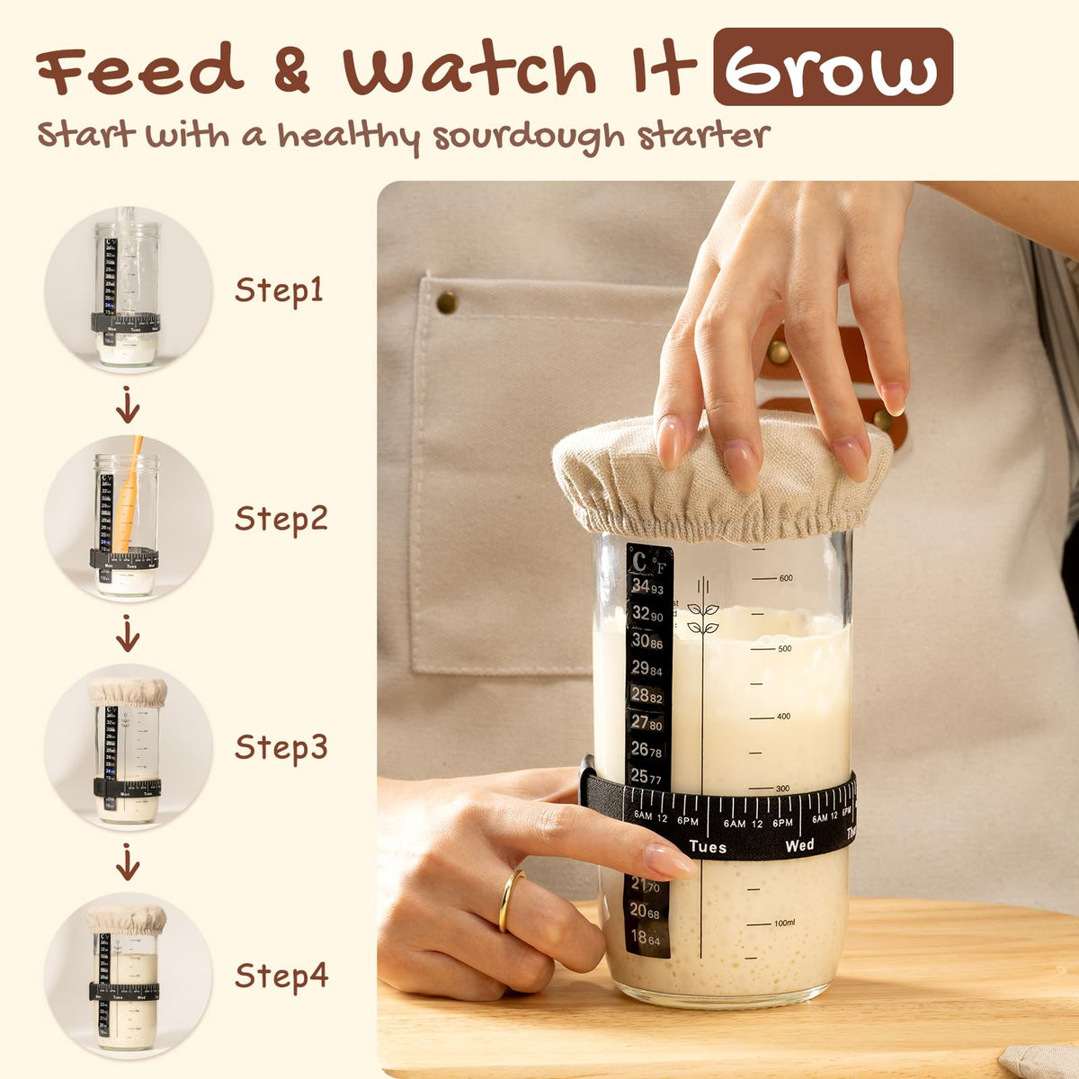 Sourdough Starter Kit with Round & Oval Banneton Bread Proofing Basket