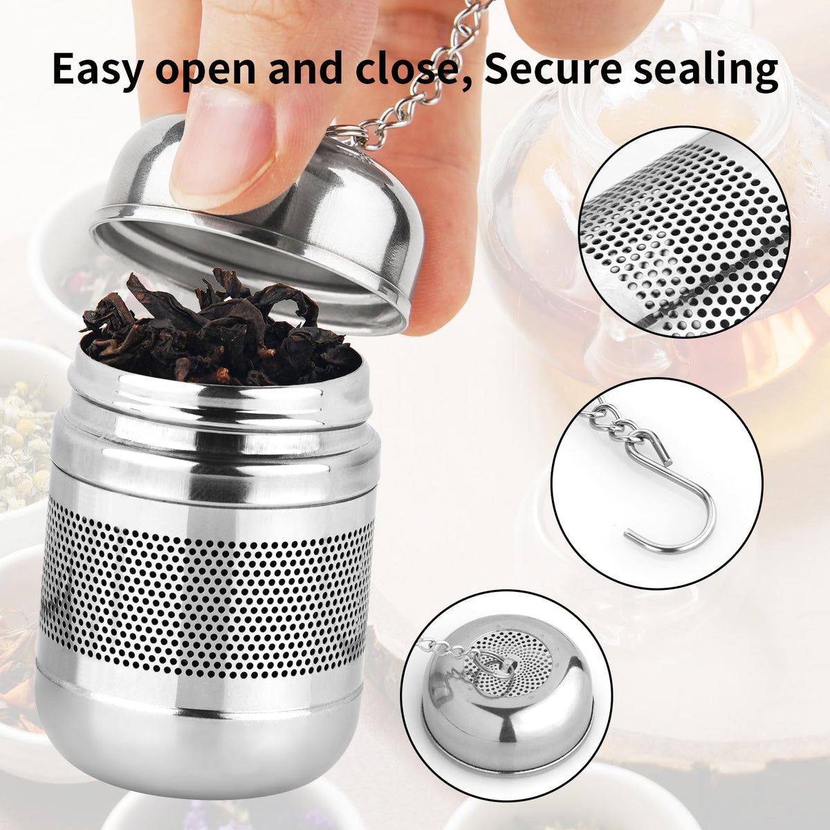 2PCS Fine Mesh Stainless Steel Tea Infusers with Chain Hook & Lid (2 Count)