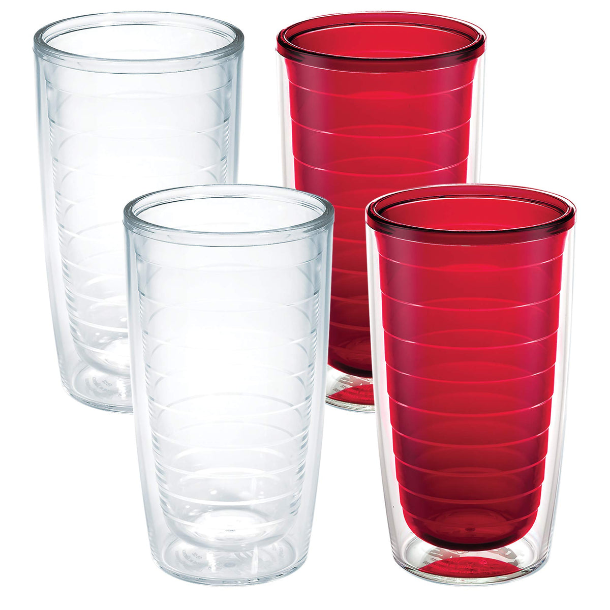 Clear & Colorful Tabletop Made in USA Double Walled Insulated Tumbler Travel Cup Keeps Drinks Cold & Hot (4 Count)