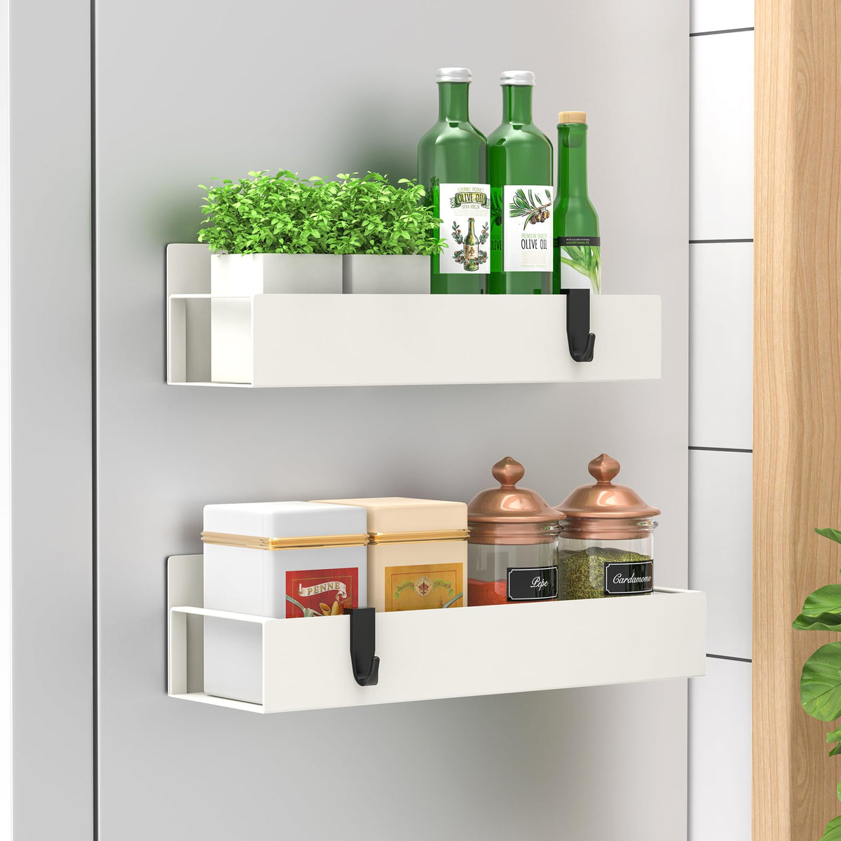 Metal Magnetic Spice Rack for Refrigerator Cream White