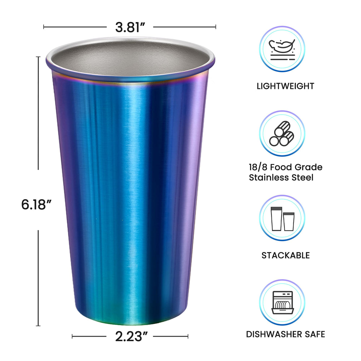4 Pack 24oz Stainless Steel Pint Cup
