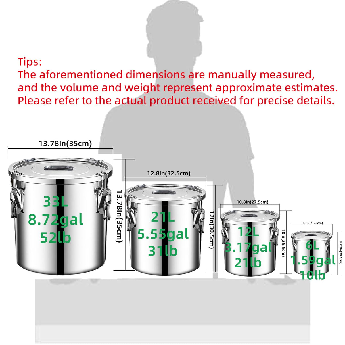 Stainless Steel Airtight Food Storage container with Lid for Pantry Kitchen