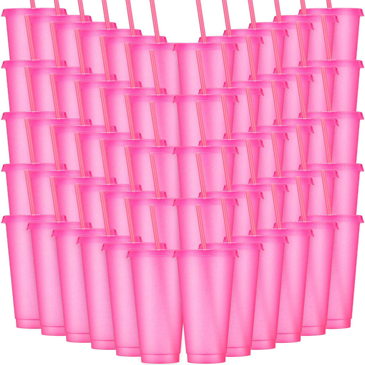 60 Pack Tumbler with Straw and Lid Bulk Glitter Plastic Cups Water Bottle Iced Coffee Travel Mug Reusable Party Favor Cups for Birthdays travel 24 (60 Count)