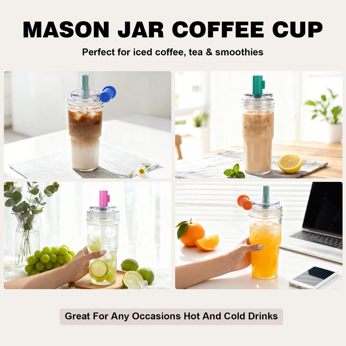 Glass Cups With Lids And Straws (2 Count)