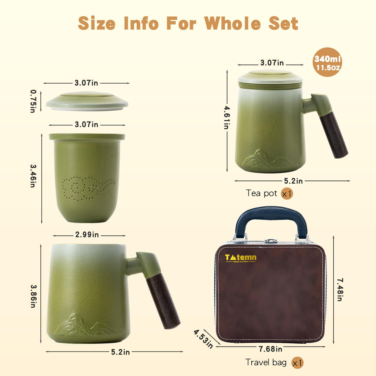 12oz Wood Handle Tea Mug with Infuser Lid